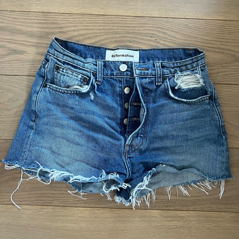 Reformation Dixie High Waist Cutoff Denim Shorts | Size 24